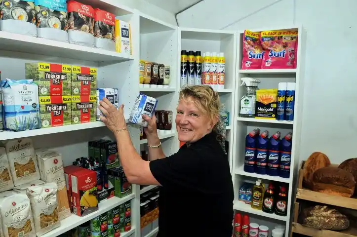 Auntie Betty's village store shelves